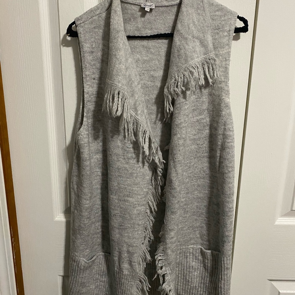 Kismet Light Gray Fringe Open-Front Cardigan